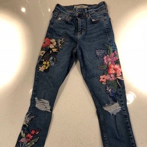 Topshop Jamie moto jeans with embroidery